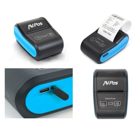 STAMPANTE TERMICA PORTATILE AVPOS MP580R 58MM Velocità 90 mm/s BT e USB-C Nero AVP-MP580R