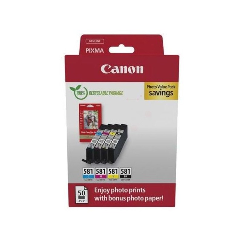 MULTIPACK 04 CARTUCCA ORIGINALE CANON 2106C006 CLI581 TR7500 + 50 fogli di carta fotografica