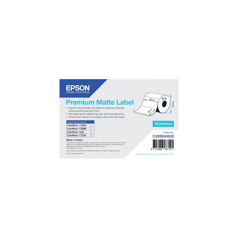 Rotolo Etichette Rettangolari Originali Epson Premium Matte Lab 102x76 mm 440 unità per rotolo C33S045532