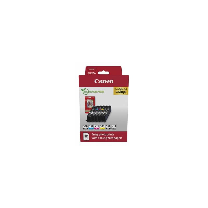 MULTIPACK CARTUCCIA ORIGINALE CANON PGI530/CLI531 6117C004 6 CARTUCCE PIXMA TS8750 TS8751 + 50 FOGLI