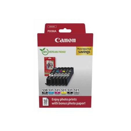 MULTIPACK CARTUCCIA ORIGINALE CANON PGI530/CLI531 6117C004 6 CARTUCCE PIXMA TS8750 TS8751 + 50 FOGLI