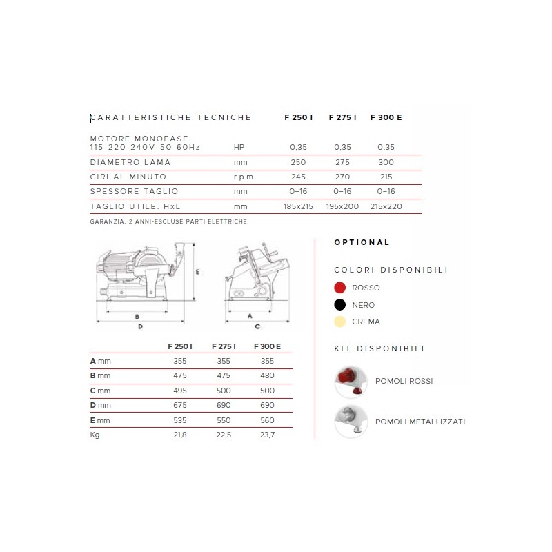 AFFETTATRICE A GRAVITÀ FAC F250I CE DOMESTICO (AFFILATOIO FISSO) COLORATA