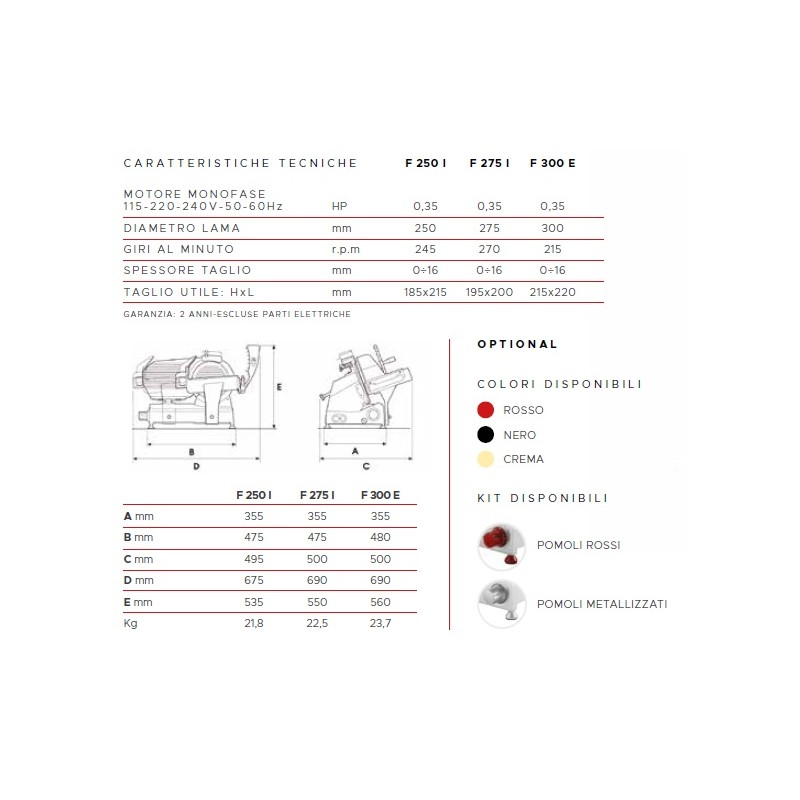 AFFETTATRICE A GRAVITÀ FAC F300E CE DOMESTICO (AFFILATOIO FISSO) POMOLI ROSSI