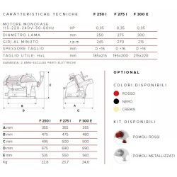 AFFETTATRICE A GRAVITÀ FAC F300E CE PROFESSIONALE (AFFILATOIO FISSO) COLORATA + POMOLI METALLIZZATI