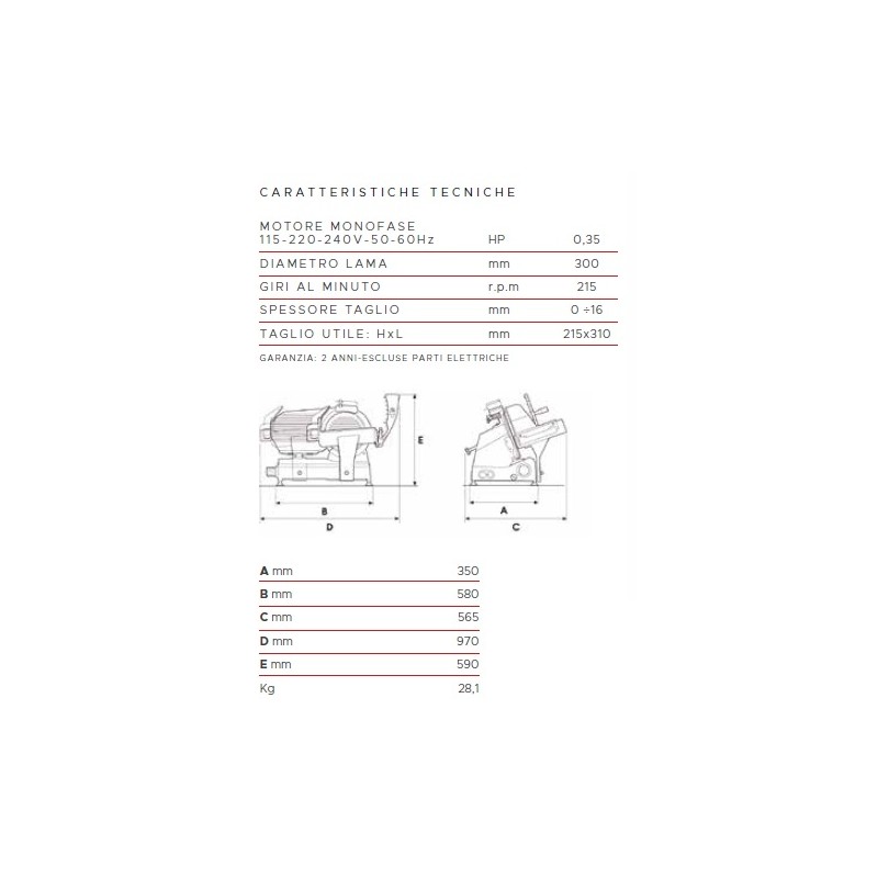 AFFETTATRICE A GRAVITÀ FAC F300CL CE DOMESTICO (AFFILATOIO FISSO) POMOLI ROSSI