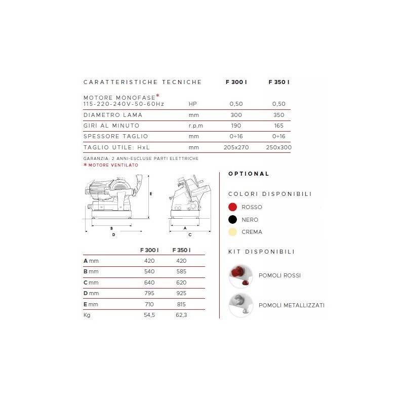 AFFETTATRICE A GRAVITÀ FAC F 350I AUTOMATICA CE PROFESSIONALE (AFFILATOIO FISSO) POMOLI ROSSI