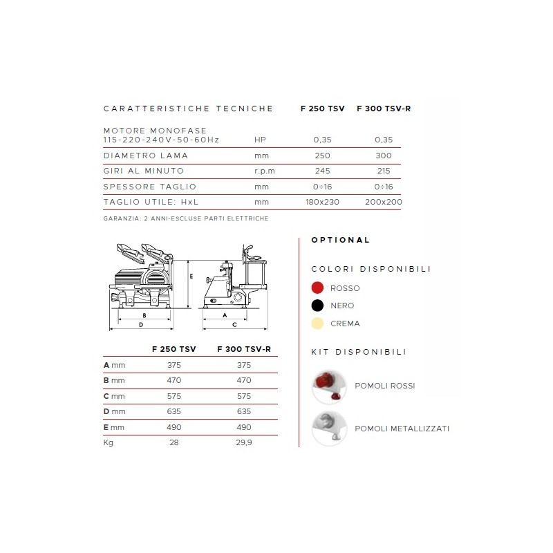 AFFETTATRICE VERTICALE FAC TAGLIA SALUMI LINEA STANDARD F250 TS-V CE DOMESTICO (AFFILATOIO FISSO)