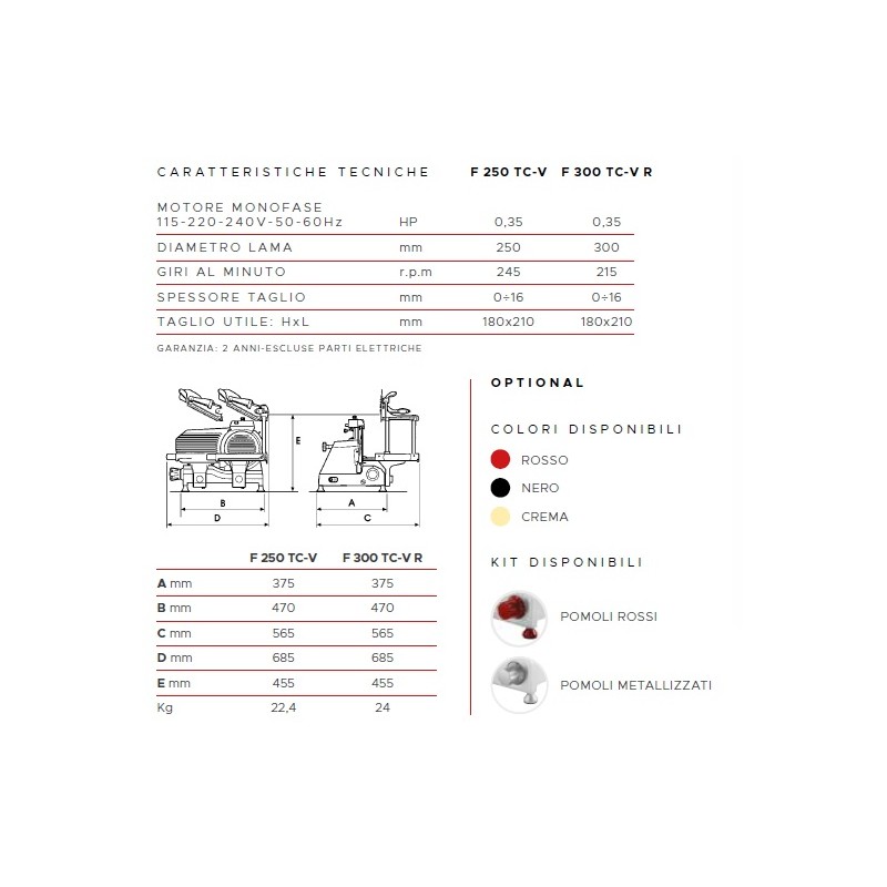AFFETTATRICE VERTICALE FAC TAGLIA SALUMI LINEA STANDARD F300 TS-V R CE PROFESSIONALE (AFFILATOIO FISSO) POMOLI METALLIZZATI