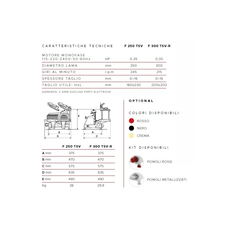 aFFETTATRICE VERTICALE FAC TAGLIA SALUMI LINEA STANDARD F300 TS-V R CE DOMESTICO (AFFILATOIO FISSO) POMOLI ROSSI