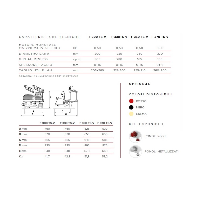 AFFETTATRICE VERTICALE FAC TAGLIA SALUMI LINEA STANDARD F370 TS-V CE PROFESSIONALE (AFFILATOIO FISSO) + POMOLI ROSSI