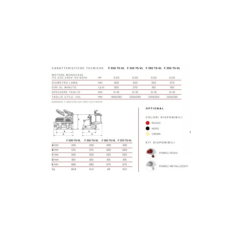 AFFETTATRICE VERTICALE FAC TAGLIA SALUMI LINEA LUSSO F350 TS-V L CE PROFESSIONALE (AFFILATOIO FISSO)