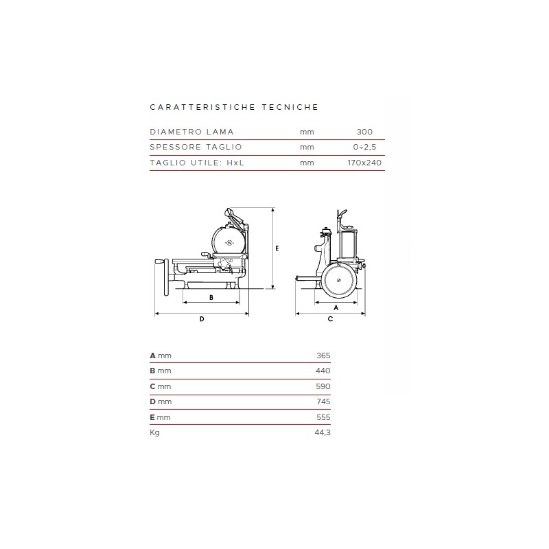 AFFETTATRICE FAC MANUALI A VOLANO MOD 300 VO LINEA STANDARD VOLANO FIORATO PIENO COLORATA CE PROFESSIONALE