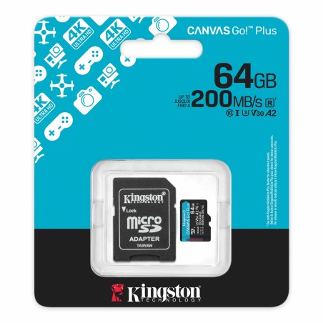Scheda Memoria Kingston MICRO SDXC 64 GB UHS-I Classe 10 200 MB/s Canvas GO Plus SDCG4/64GB