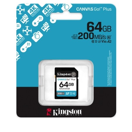 Scheda Memoria Kingston SDXC 64 GB UHS-I U3 V30 Classe 10 200MB/s Canvas Go Plus SDG4/64GB