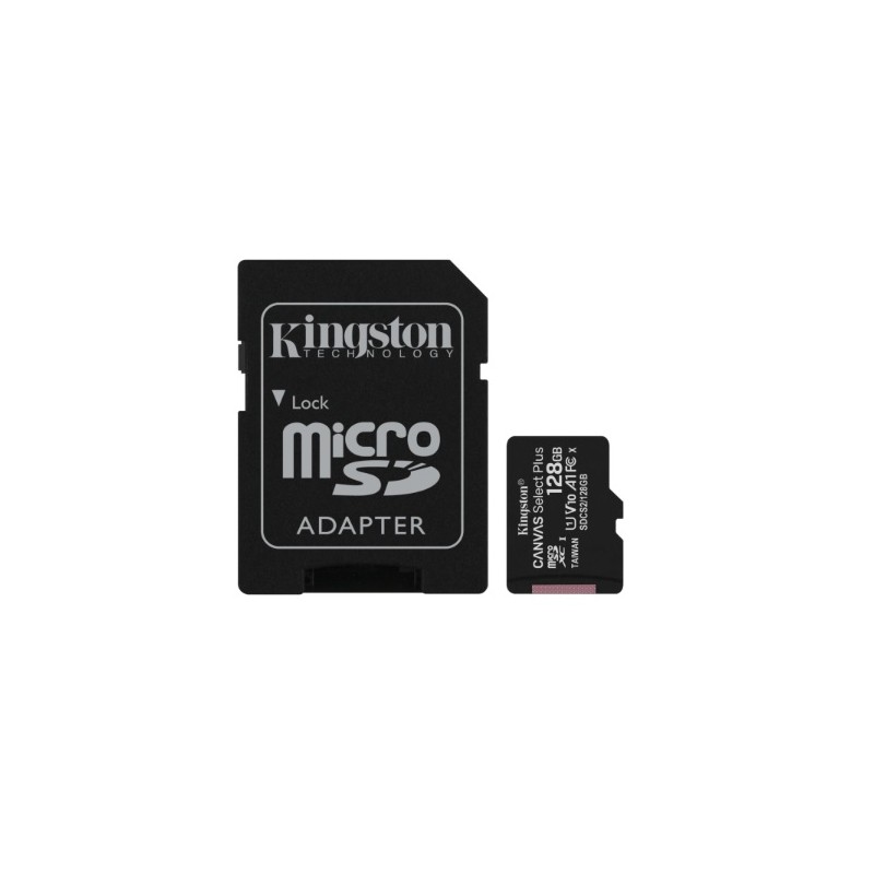 Scheda Micro SDXC Kingston Canvas Select Plus da 128 GB Classe 10 100 MB/s + adattatore SD SDCS3/128GB