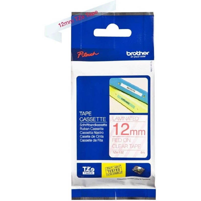 NASTRO ETICHETTE ORIGINALE LAMINATO BROTHER TZe132 Larghezza 12 mm x 8 metri