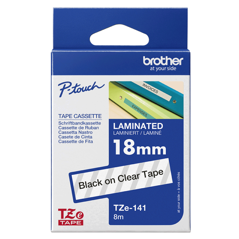NASTRO ETICHETTE ORIGINALE LAMINATO BROTHER TZE141 Larghezza 18 mm x 8 metri