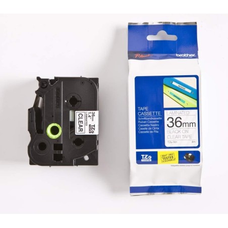 NASTRO PER ETICHETTE LAMINATO ORIGINALE BROTHER TZe161 Testo nero su sfondo trasparente