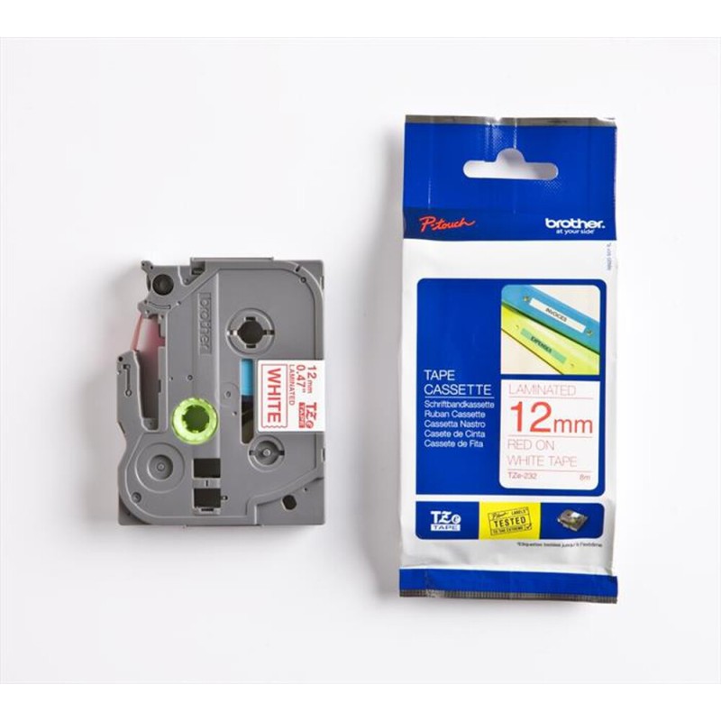 NASTRO ETICHETTE LAMINATE ORIGINALI BROTHER TZE-232 TZE232 12MM 8MT