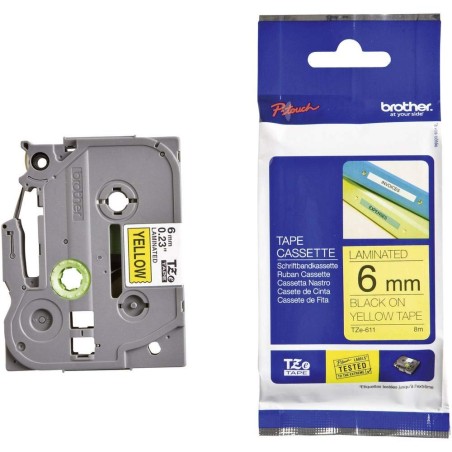 NASTRO ETICHETTE ORIGINALE LAMINATO BROTHER TZE611 TZE-611 Larghezza 6 mm x 8 metri