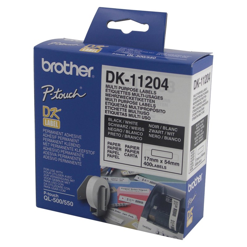 ETICHETTE MULTIUSO PRETAGLIATE ORIGINALI BROTHER DK11204 DK-11204 17x54 mm - 400 unità