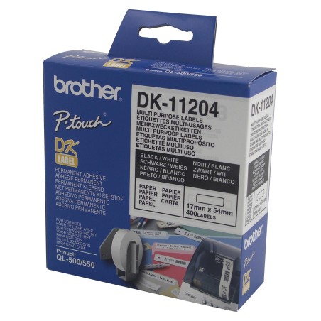 ETICHETTE MULTIUSO PRETAGLIATE ORIGINALI BROTHER DK11204 DK-11204 17x54 mm - 400 unità
