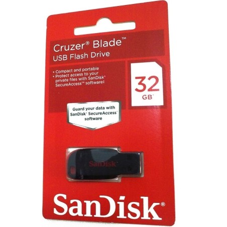 PENDRIVE Sandisk Cruzer Blade 32 GB USB 2.0 SDCZ50-032G-B35 Flash Drive Ultra Compatta Nero/Rosso