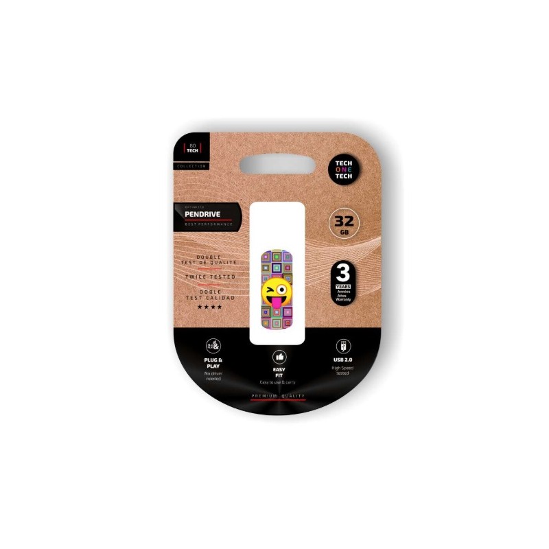 Pendrive TechOneTech Clip Tech Emoji Guiño Memoria USB 2.0 32GB TEC4402-32