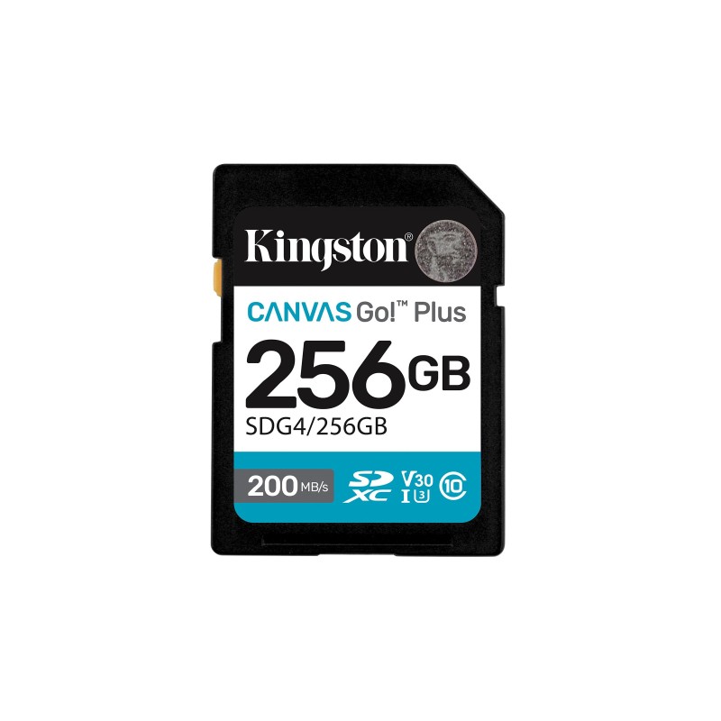 Scheda Memoria SDXC Kingston 256 GB UHS-I U3 V30 Classe 10 200 MB/s Canvas Go Plus SDG4/256GB