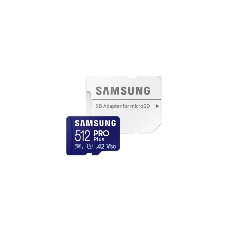 Scheda Memoria Micro SDXC Samsung PRO Plus da 512 GB UHS-I U3 A2 V30 Classe 10 con adattatore SD MB-MD512SA/EU