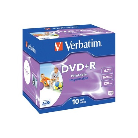 Confezione 10pz DVD+R VERBATIM stampabili 16x 4,7 GB 43508