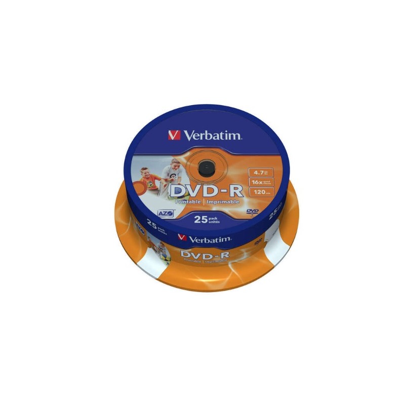 Confezione 25pz Verbatim DVD-R Printables 16x 4.7GB 43538
