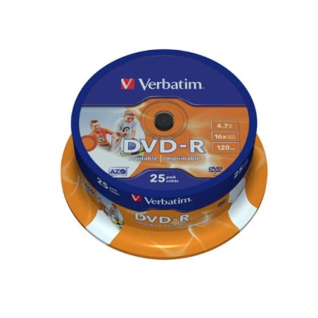 Confezione 25pz Verbatim DVD-R Printables 16x 4.7GB 43538