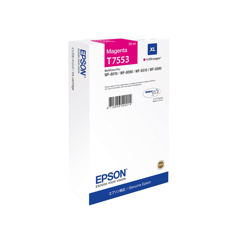 CARTUCCIA ORIGINALE EPSON STYLUS Workforce Pro WF-8000 C13T755340 C13T75534N MAGENTA