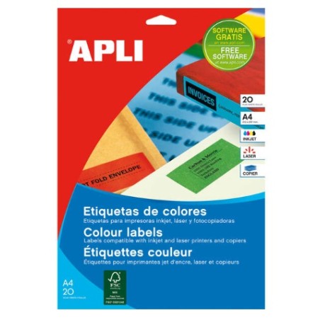 Confezione APLI 01592 480 etichette rettangolari 70x37 mm 20 fogli da 24 etichette BLU