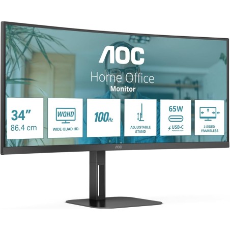MONITOR LED AOC 34" CU34V5C/BK VA WQHD CURVO 100Hz FreeSync Tempo risposta 1ms Altoparlanti 10W