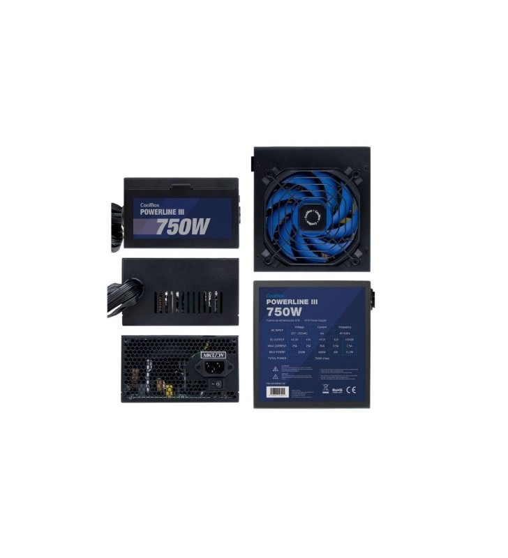 ALIMENTATORE COOLBOX POWERLINE III 750W ATX 12V V2.31 PFC attivo COO-FAPW3-750 Ventola da 120mm