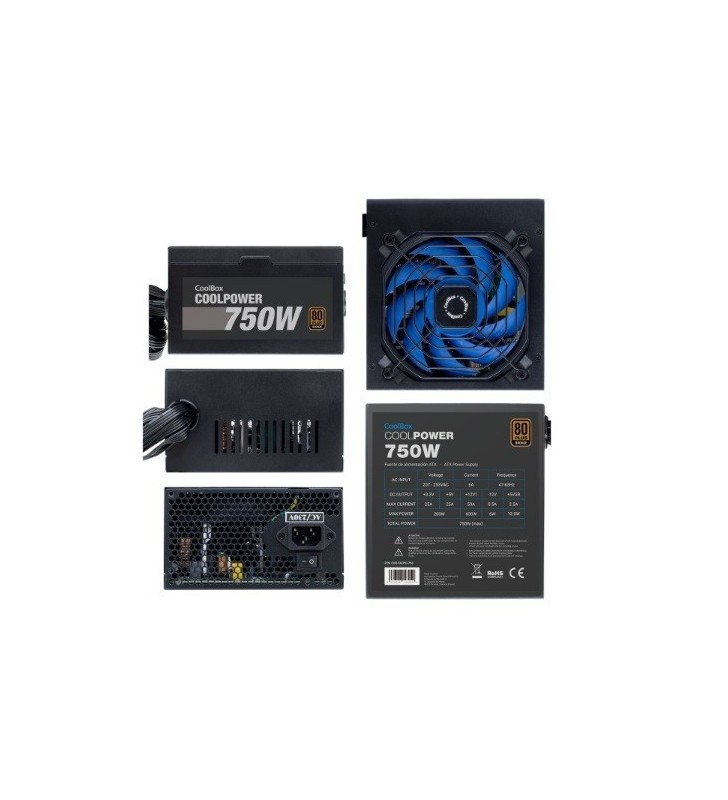 ALIMENTATORE COOLBOX CoolPower 750W ATX 12V PFC attivo Ventola da 120mm Certificazione 80+ Bronze COO-FACPO-750