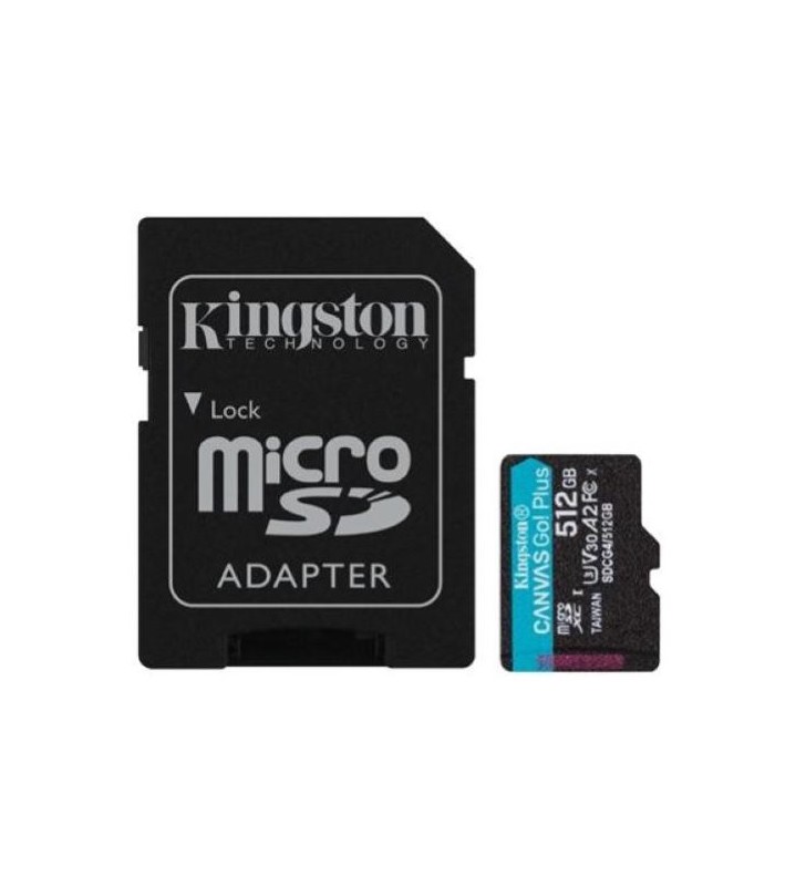 Scheda Memoria SDXC Kingston Canvas Go Plus da 512 GB UHS-I U3 V30 Classe 10 200 MB/s con adattatore SDCG4/512GB