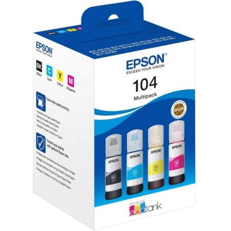 FLACONE INCHIOSTRO PIGMENTATO ORIGINALE EPSON 104 C13T00P140 T104BK NERO ECOTANK ET-2710 70ML